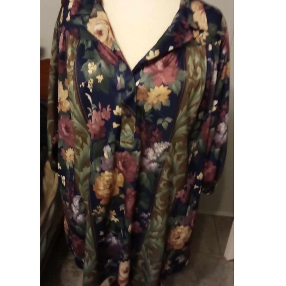 Top Notch Vintage Floral Lounger Nightgown Navy Burgundy Plus‎ Size 28W 1669